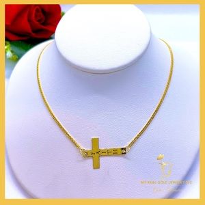 18K Real Gold centered cross Necklace